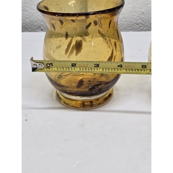 LARGE Hand Blown Bright Amber and Black Candleholders, Bubbles - Picture 10 of 10